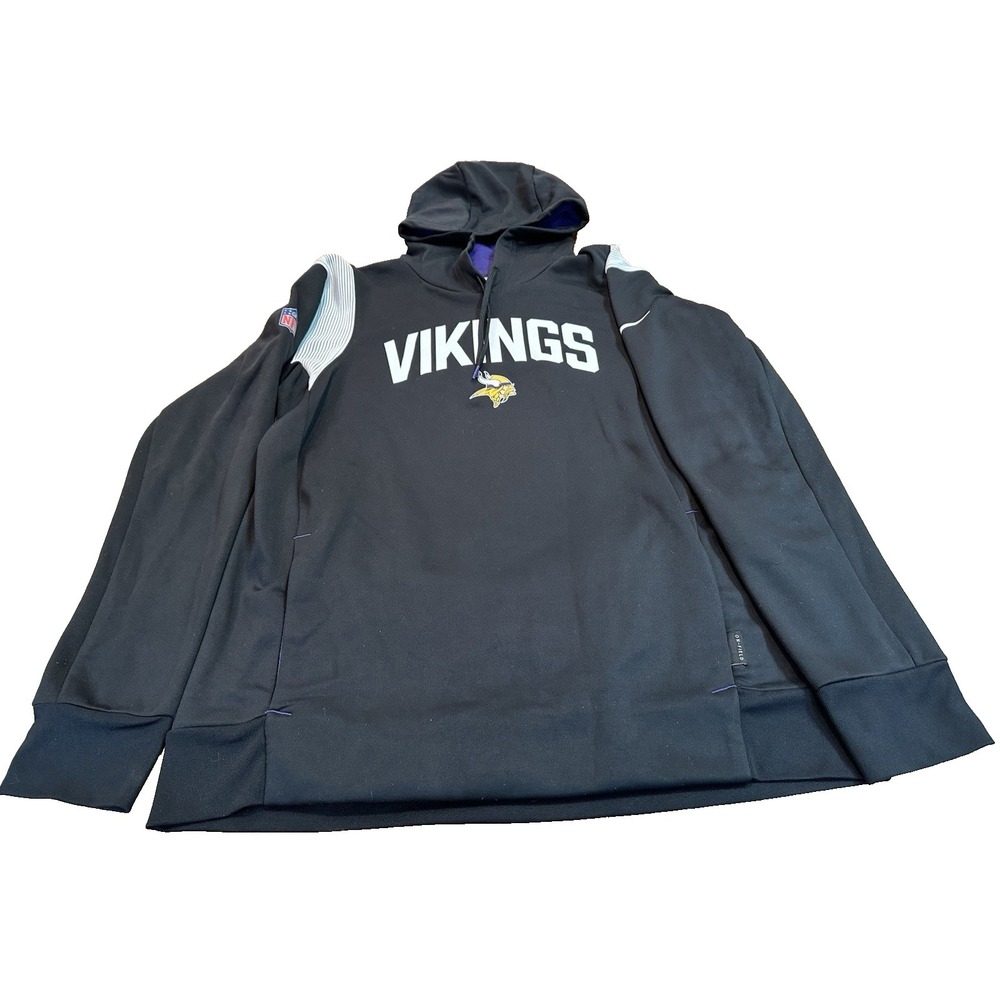 Nike Minnesota Vikings Hoodie Mens Black Therma-Fit Fleece NFL Sweatshirt Size M